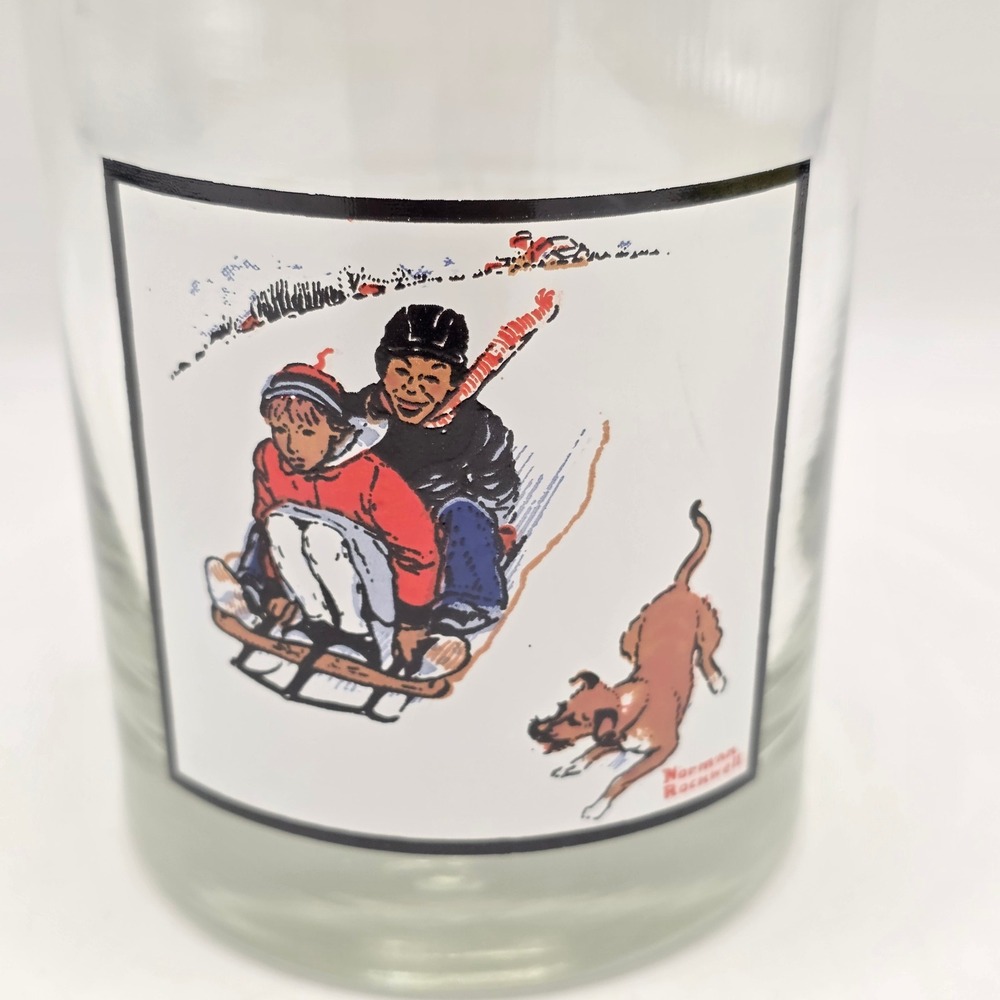 Arby's Norman Rockwell Glass Downhill Daring 1949‎ Winter Scene Vintage